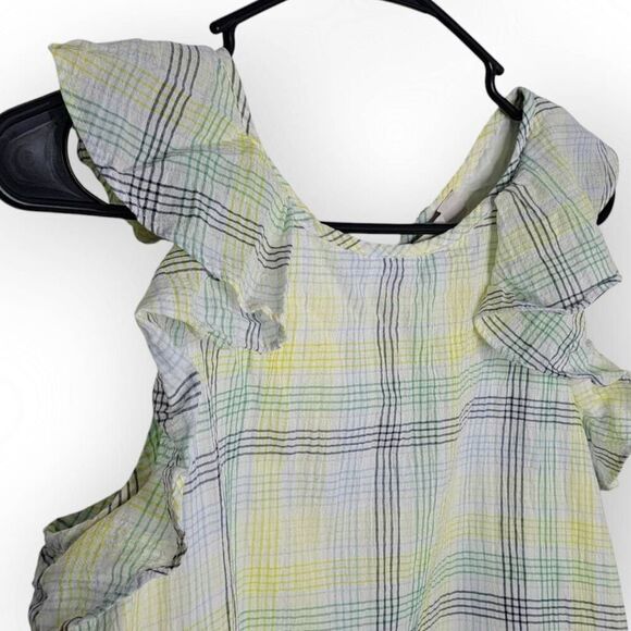 LOFT Women's Plaid Ruffle V-Back Shell Blouse size Small - Picture 5 of 9